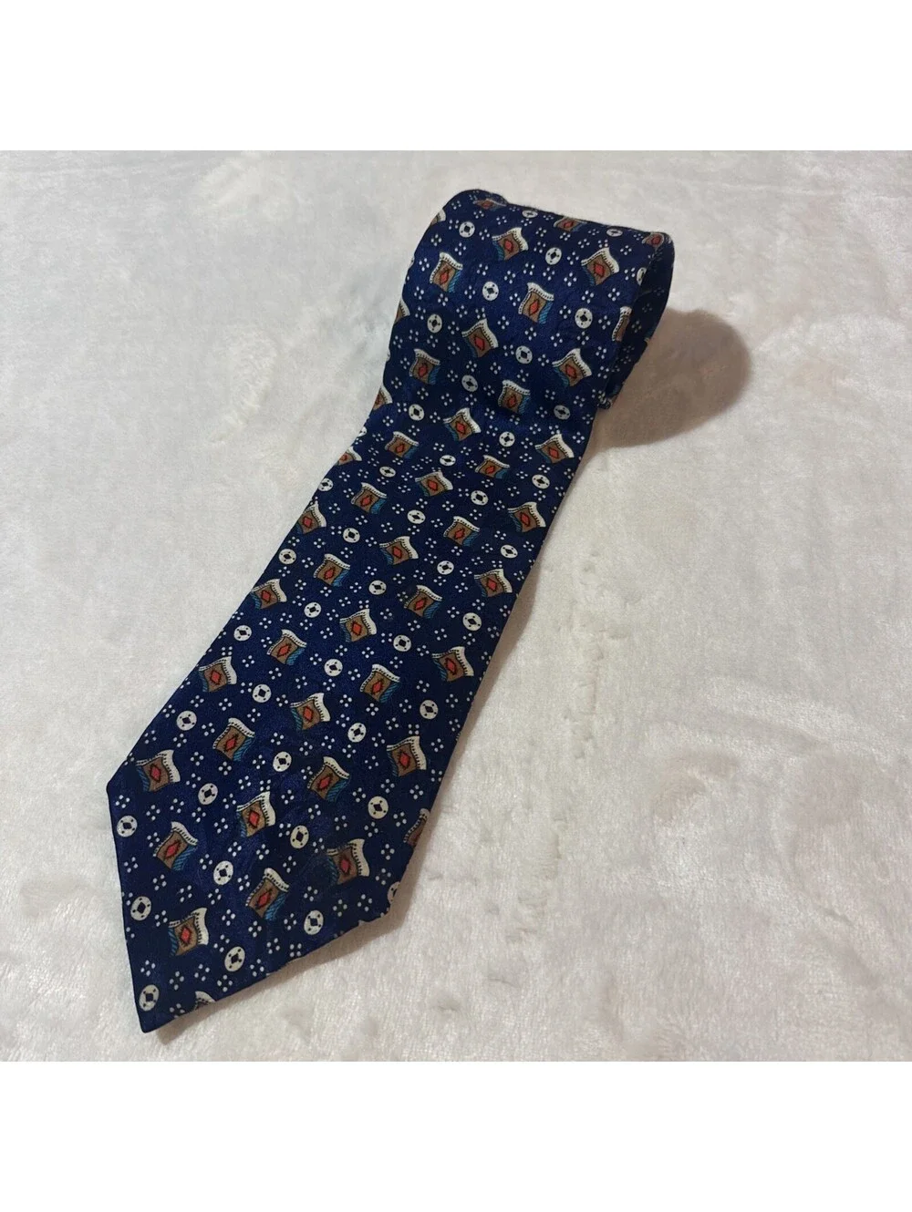 Christian Dior Necktie Mens OS Blue Excellent Silk Medallion Geometric 58” Tie